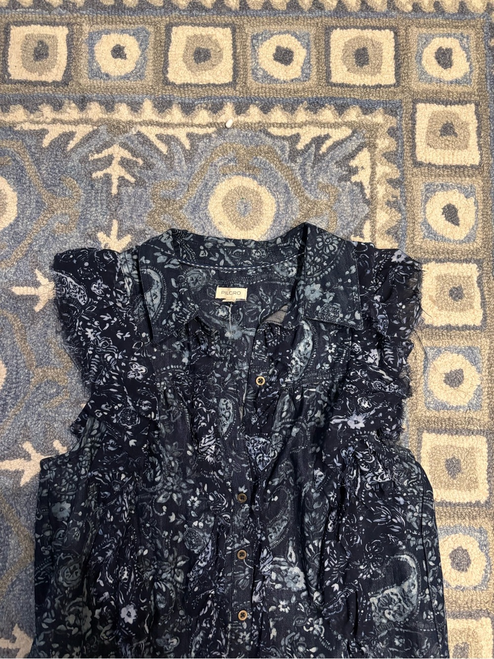 Anthropologie navy denim paisley top (pilcro )
